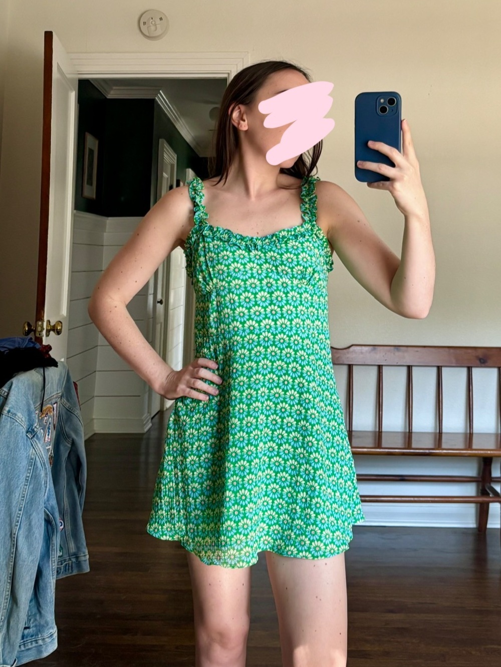 Zara Green Daisy-Print Mini Dress
